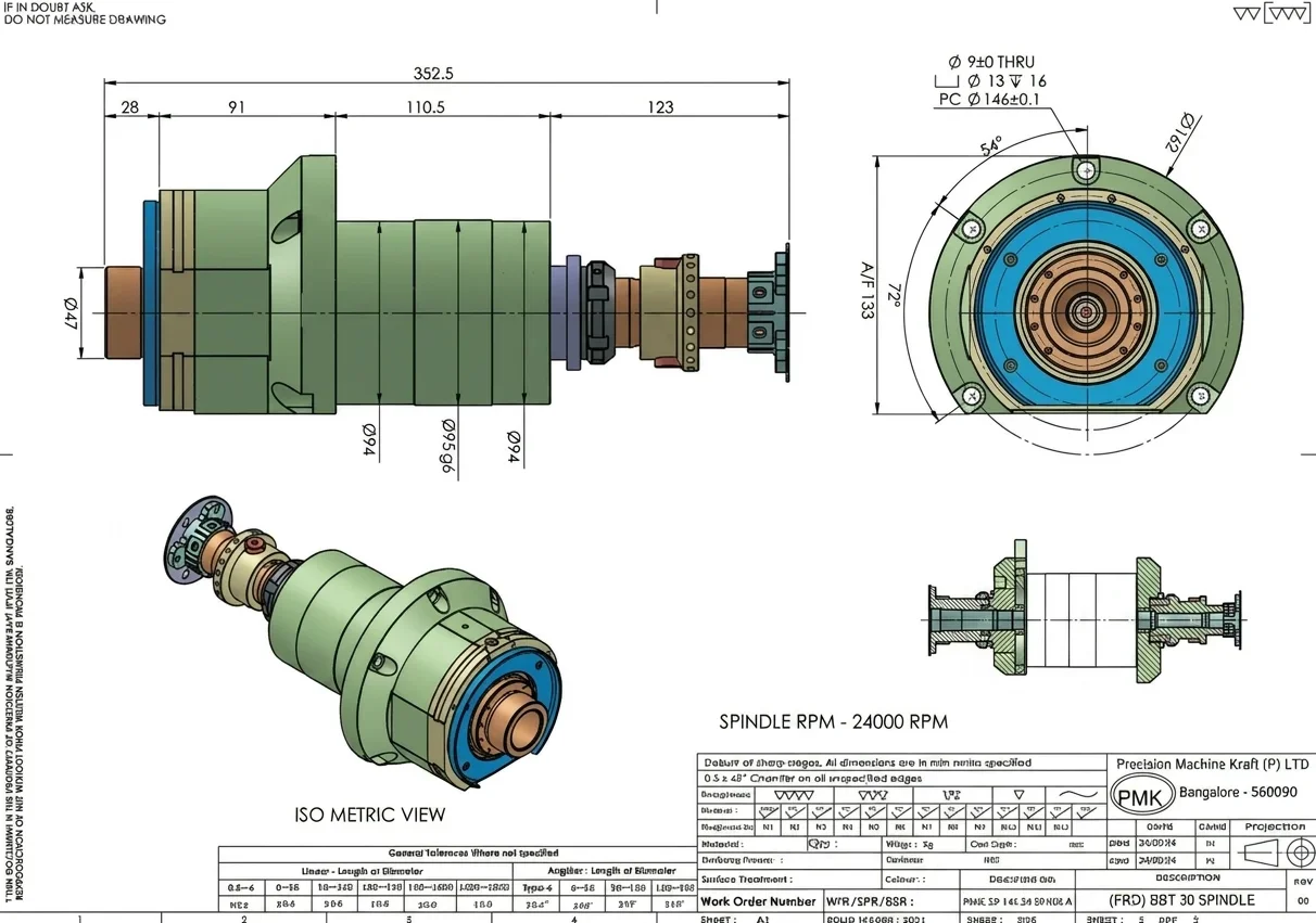 technical drawing and key dimensions