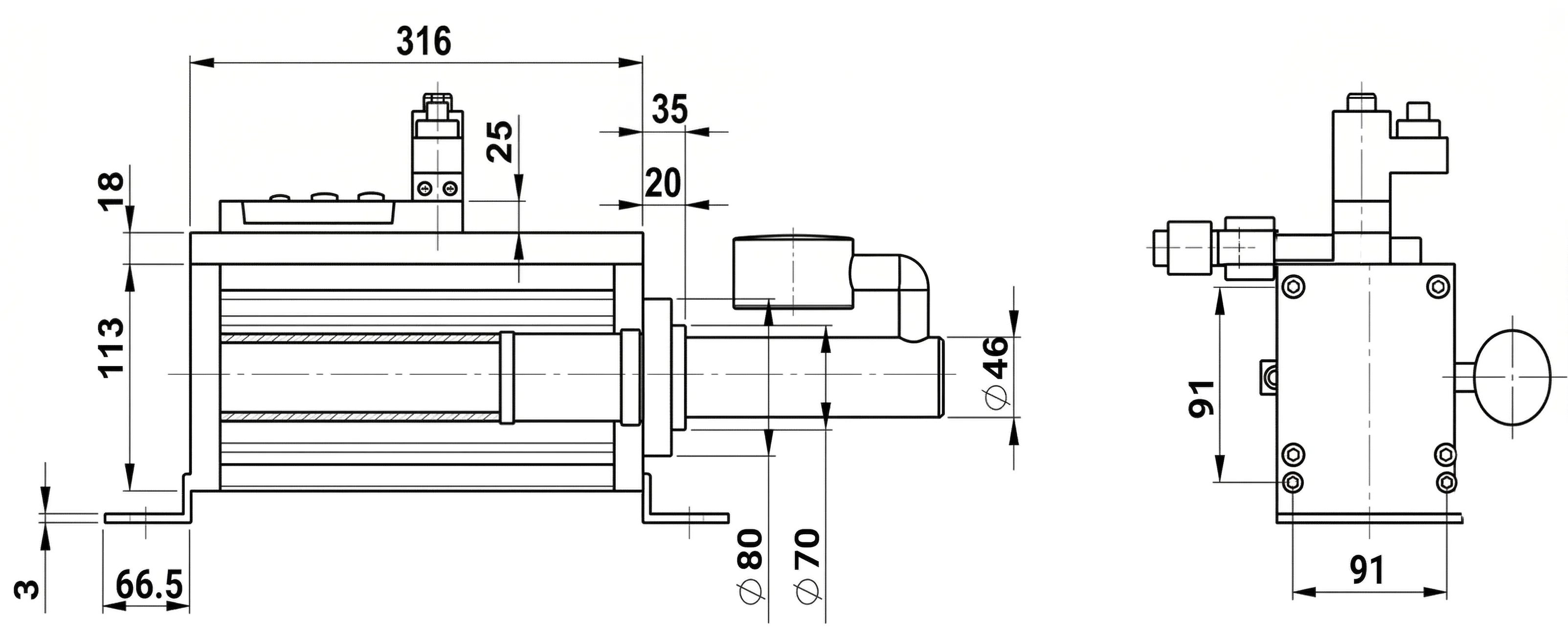 technical drawing and key dimensions
